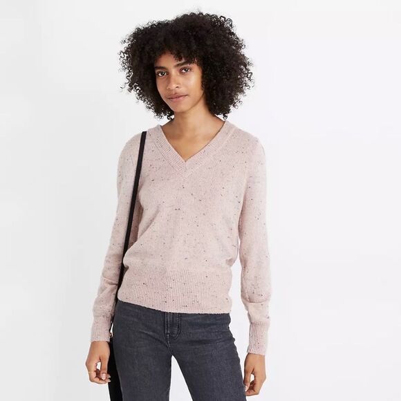 Madewell Wool Blend Muted Pink V Neck Sweater - Picture 2 of 10